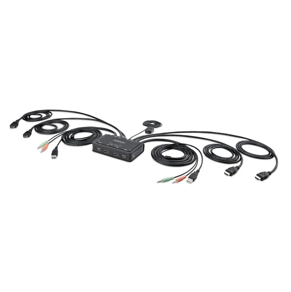 StarTech.com SV231DHU34KA 2-Port 4K 60Hz HDMI KVM Switch mit integriertem Audio und USB-Kabeln
