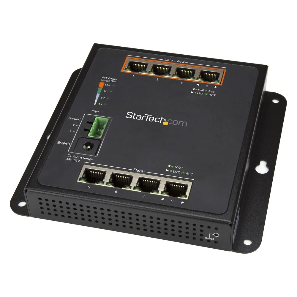 StarTech 8 Port POE Managed Ethernet Switch - 30W per PoE+ Port - Industrieller managed Wandmontage Netzwe...