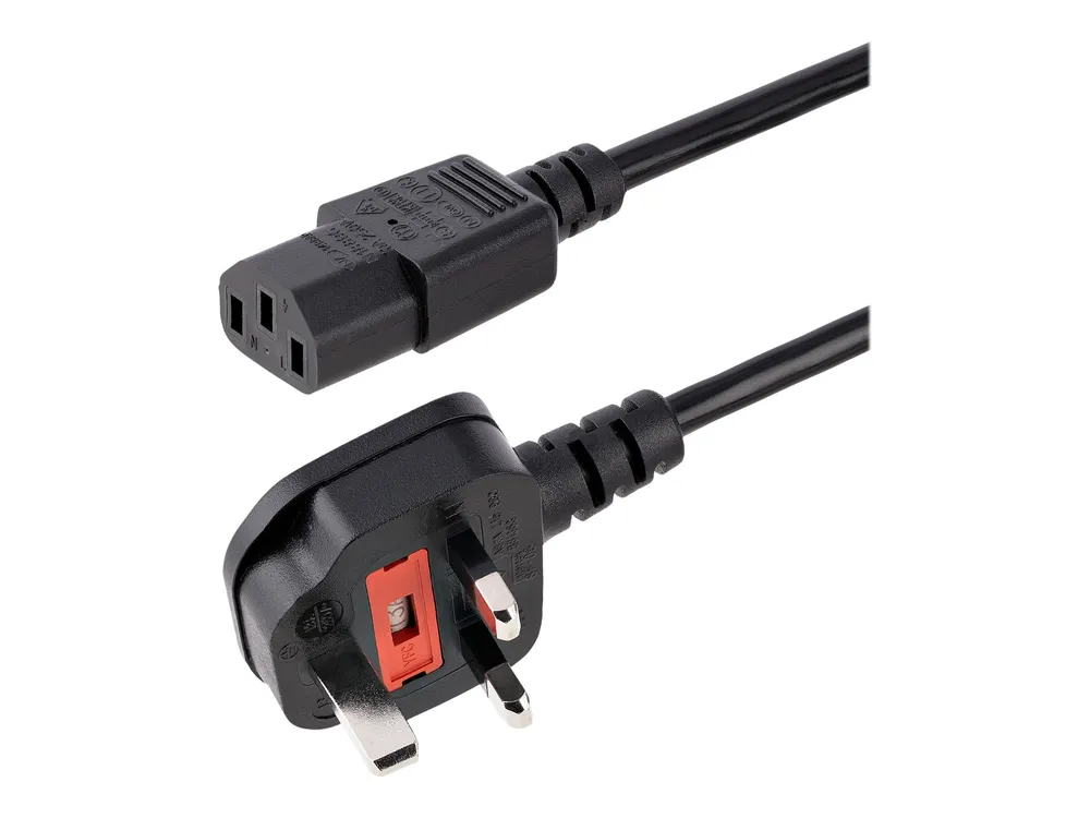 StarTech.com 3 m GB Computer Stromkabel, 18AWG, BS 1363 auf C13, 10A 250V, Schwarzes Ersatz AC Stromkabel, Kaltgerätekabel / UK Stromkabel, PC Stromkabel, Fernsehgerät/Monitor Stromkabel (PXT101UK3M), 3m