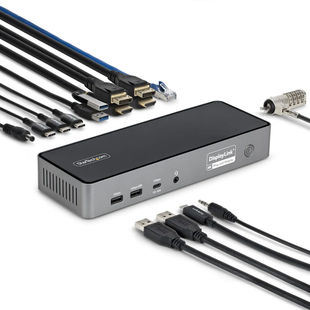 Docking Station Startech USB-C Triple Monitor 4K 140W LAN 2.5GbE Grau