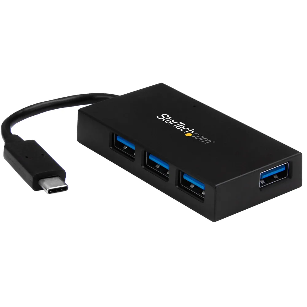 Hub Startech Ladron USB-C 4 Puertos USB-A 5Gbps Carga Rápida Alimentación Externa Negro
