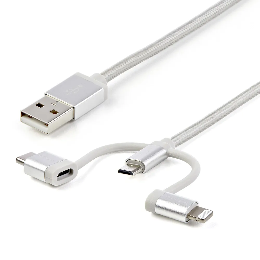 USB 3-in-1-Kabel StarTech Geflochten 1 m USB-A zu Lightning USB-C Micro-USB Silber