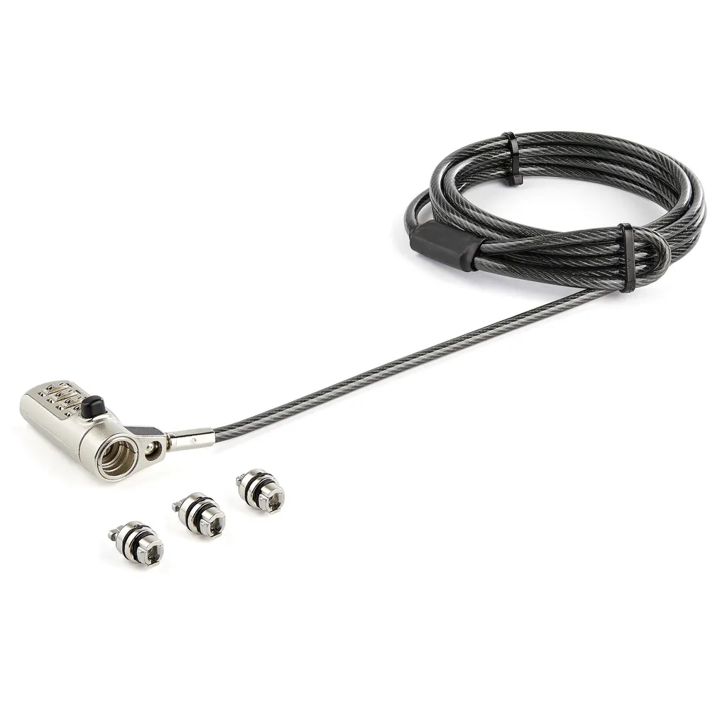 StarTech.com LTULOCK4D Universal-Sicherheitskabelschloss mit 4-stelliger Zahlenkombination, K-Slot, Nano Wedge, 2 m, Schwarz/Silber