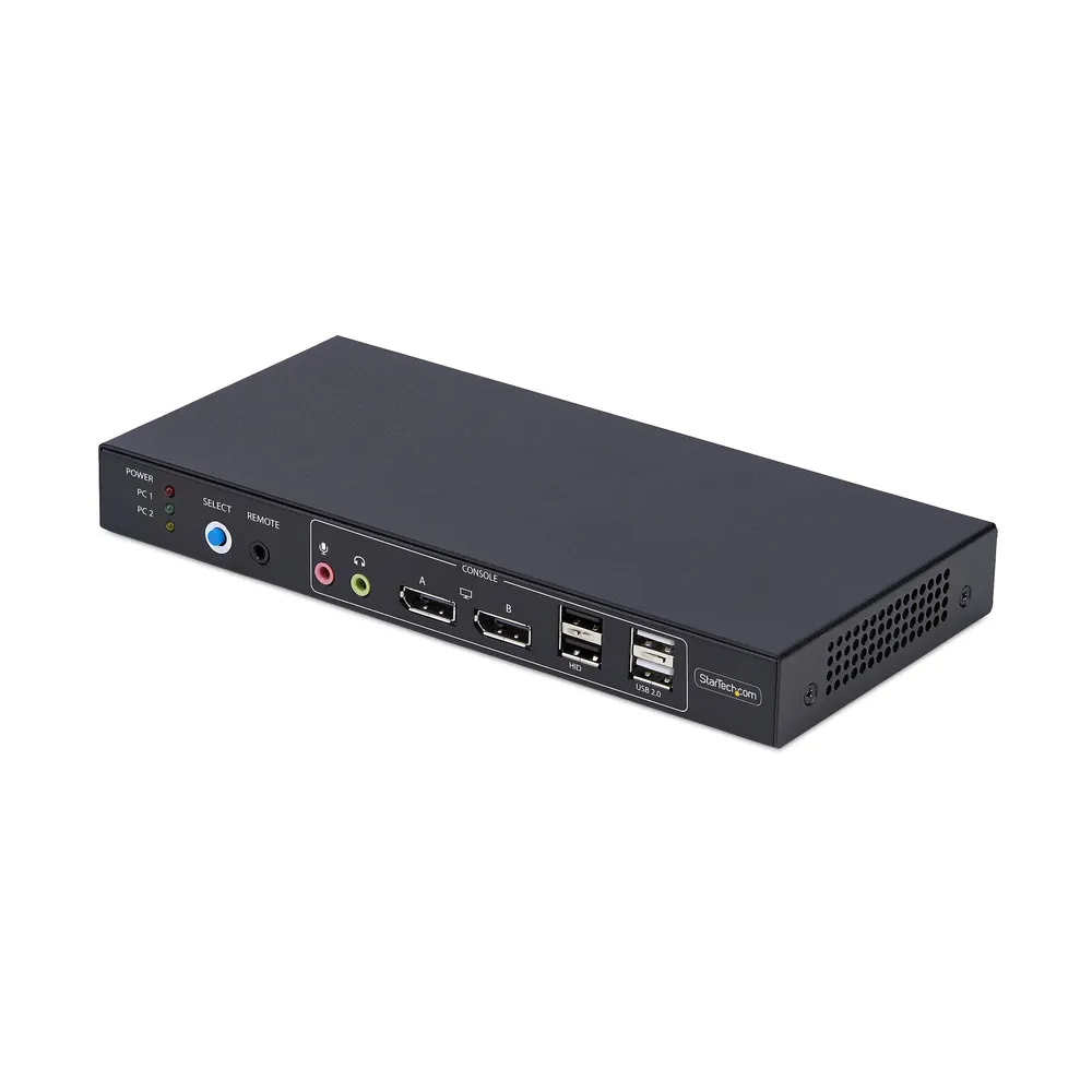 StarTech.com DisplayPort 4K 60Hz KVM-Switch, 2 Ports, 4 USB-Konsolen-Audio, Stahl
