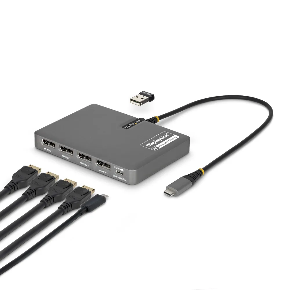USB-C Adapter StarTech.com QUAD-USB-DP-ADAPT 4x DisplayPort 4K 60Hz + USB-A 2.0 + PD 140W