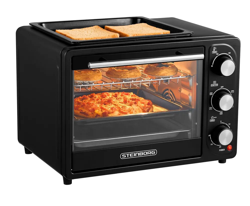 STEINBORG Minibackofen SB-3001, 20 Liter, Umluft, 3 in 1 Funktion, Grillplatte, 1300 W