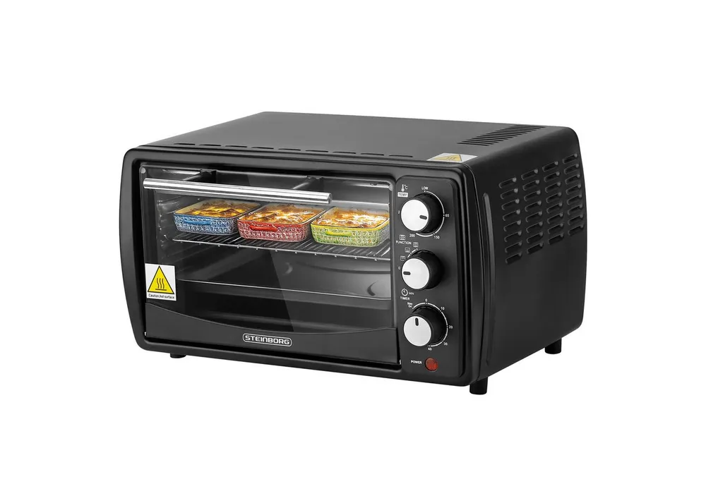 STEINBORG Minibackofen SB-3005s, 13 Liter, Großes Sichtfenster, Hitzebeständiges Gehäuse, 1200 Watt