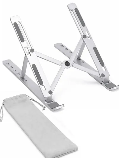 StellarLuma Laptop-Ständer Laptopständer Notebookständer verstellbar faltbar 10 -15,6 Zoll, (bis 15,6 Zoll, Packung, 1x Laptopständer, 1x Transporttasche, Faltbar auf Hosentaschenformat maximal mobil ohne Platzverlust)