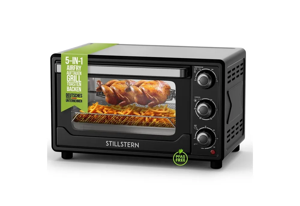 Stillstern Minibackofen MB25-MX 2G (25L) Deutsche Version, Ofenhandschuhe, Rezeptheft, Drehspieß, Timer, Innenbeleuchtung