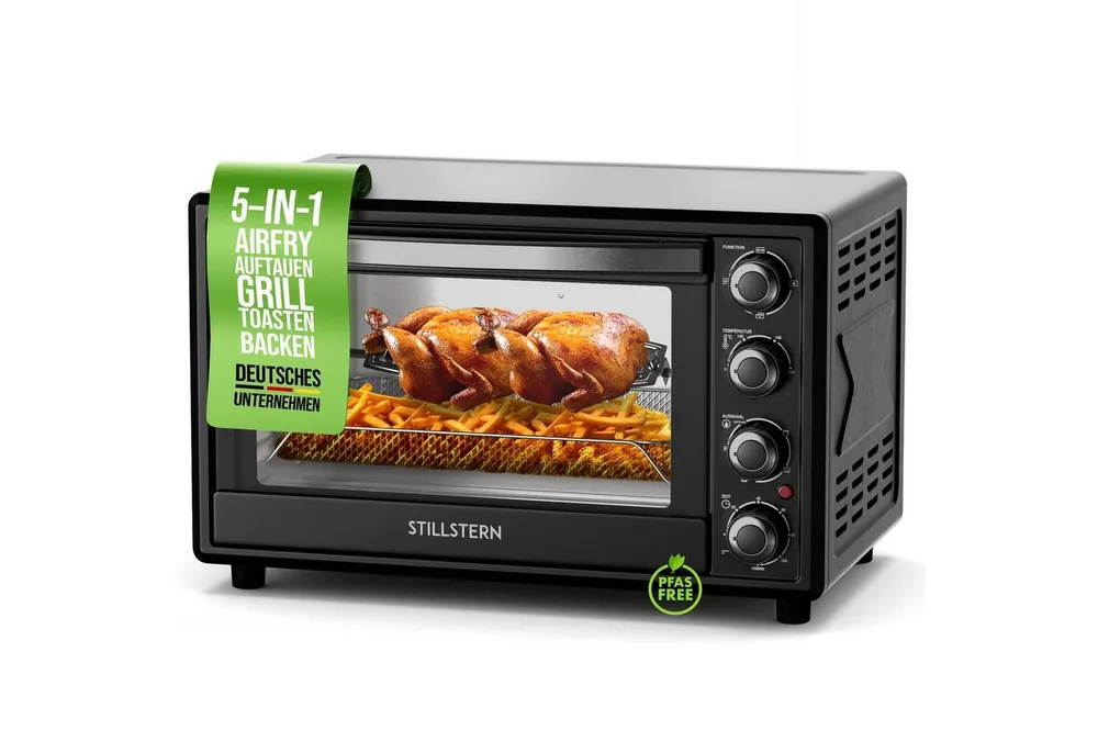 Stillstern Minibackofen MB35-MX 2G (35L) Deutsche Version, Ofenhandschuhe, Rezeptheft, Drehspieß, Timer, Innenbeleuchtung