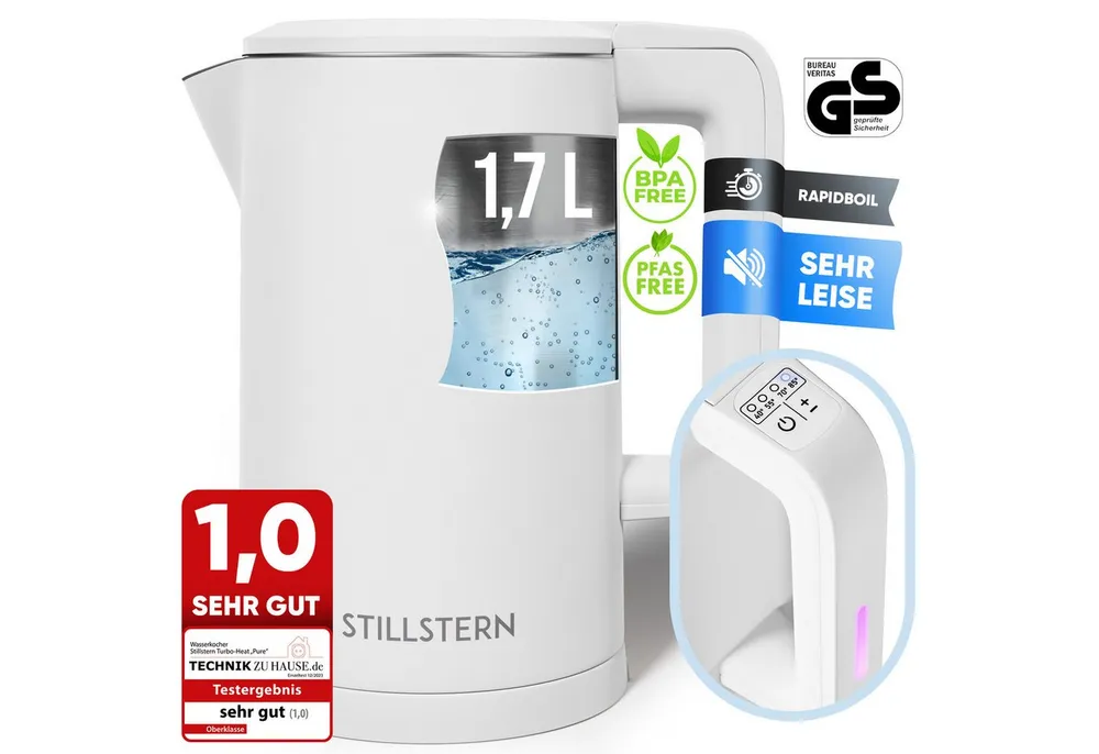 Stillstern Wasserkocher Wasserkocher 1,7L, Schnelles Aufkochen, mit Temperatureinstellung, 1.7 l, 2200 W, 2200W, 12 Std. Warmhaltefunktion, Leise