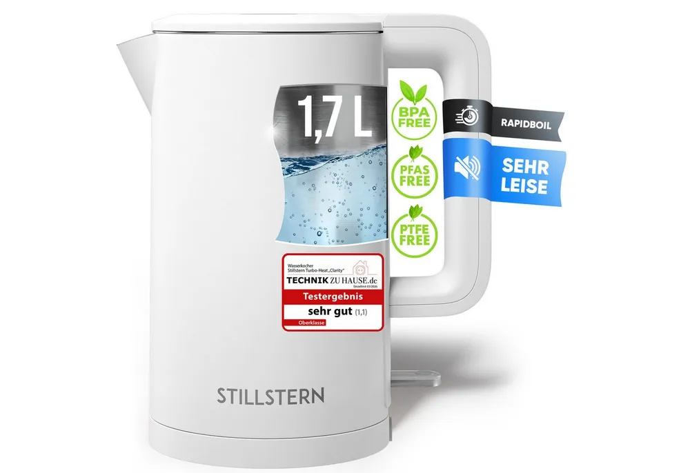 Stillstern Wasserkocher Wasserkocher 1,7L, schnelles Aufkochen, doppelwandig, 1.7 l, 2200 W, Anti Fingerprint, 2200W, Leise