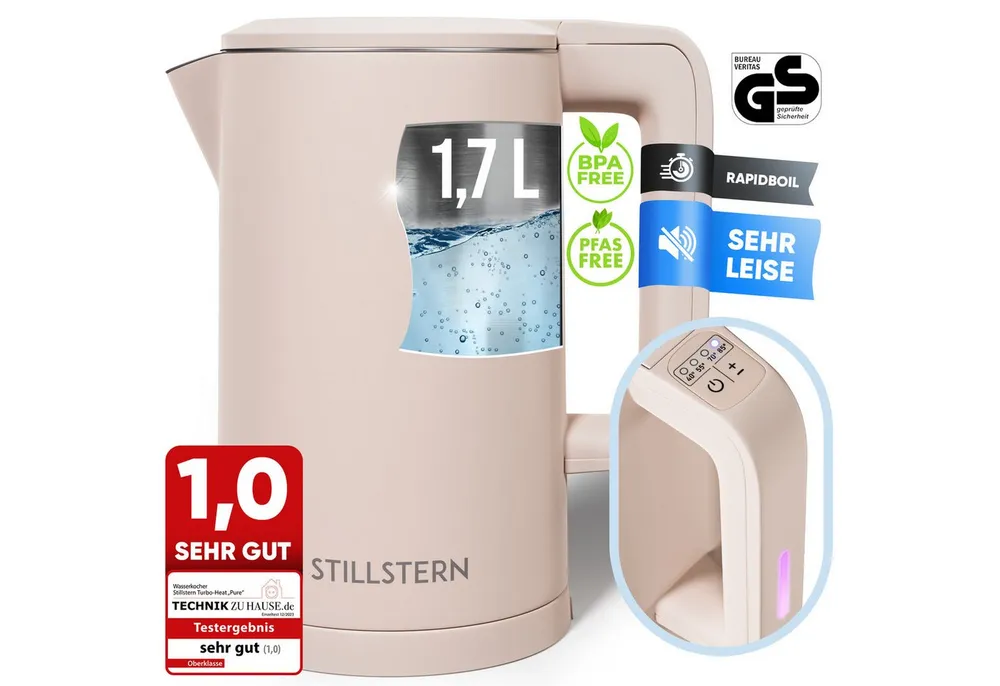 Stillstern Wasserkocher Wasserkocher 1,7L, Schnelles Aufkochen, mit Temperatureinstellung, 1.7 l, 2200 W, 2200W, 12 Std. Warmhaltefunktion, Leise