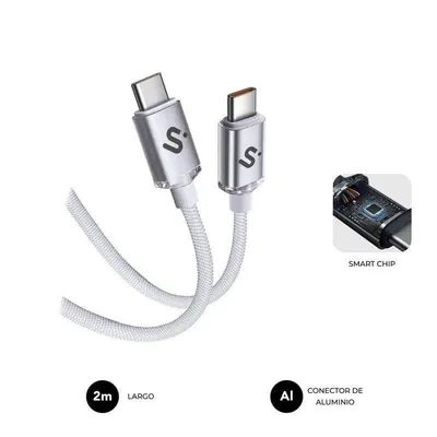 Kabel USB-C Subblim Optimus 60W 2 m Nylon Geflochten Weiß