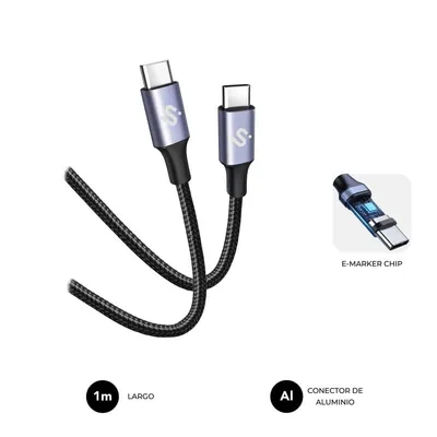 USB-C Kabel SUBBLIM PLUS 100W 1m Nylon Trenzado Aluminium USB 2.0 480Mbps USB-C USB-C USB-C Kabel SUBBLIM PLUS 100W 1m Nylon Trenzado Aluminium USB 2.0 480Mbps USB-C USB-C