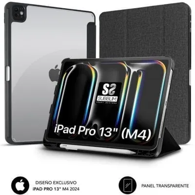 Subblim Clear Shock Case für iPad Pro 13 M4, Schwarz, Magnetverschluss, Ständer mit zwei Positionen