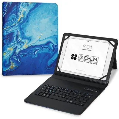Subblim Keytab Pro Hülle mit Bluetooth-Tastatur, Blauer Marmor, für Tablets bis 9-11 Zoll