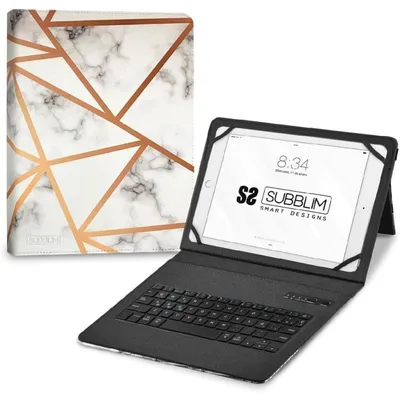 Subblim Keytab Pro Bluetooth-Tastaturhülle, weißer Marmor, für 9,6-11 Zoll Tablet