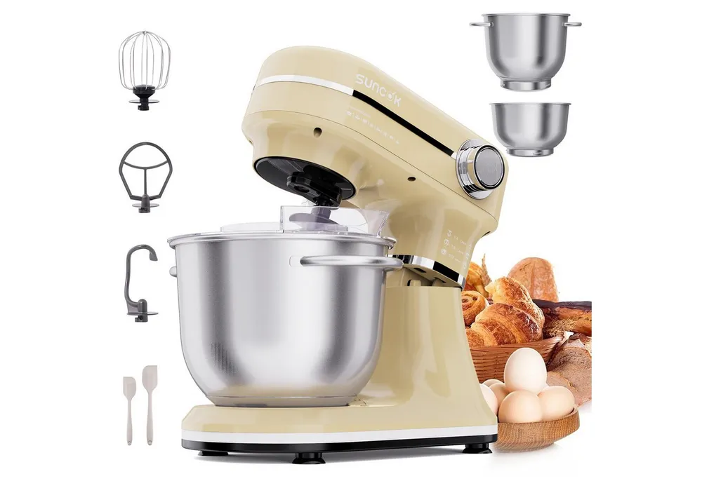 SUNCOK Küchenmaschine Multifunktionale Knetmaschine, 12-Geschwindigkeit, 59 Dezibel. geeignet zum Backen und Kneten von Teig, 1500 W, Elektrische Küchenmaschine,mit 2 Edelstahl-Rührschüsseln 4,5 und 5,5l