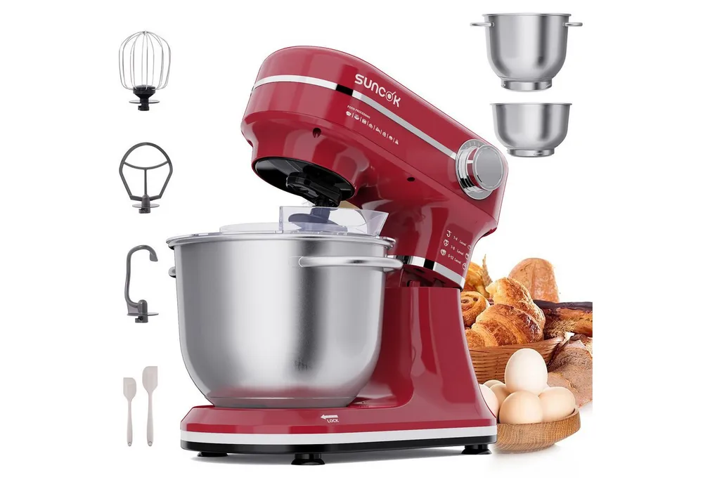SUNCOK Küchenmaschine Multifunktionale Knetmaschine, 12-Geschwindigkeit, 59 Dezibel. geeignet zum Backen und Kneten von Teig, 1500 W, Elektrische Küchenmaschine,mit 2 Edelstahl-Rührschüsseln 4,5 und 5,5l