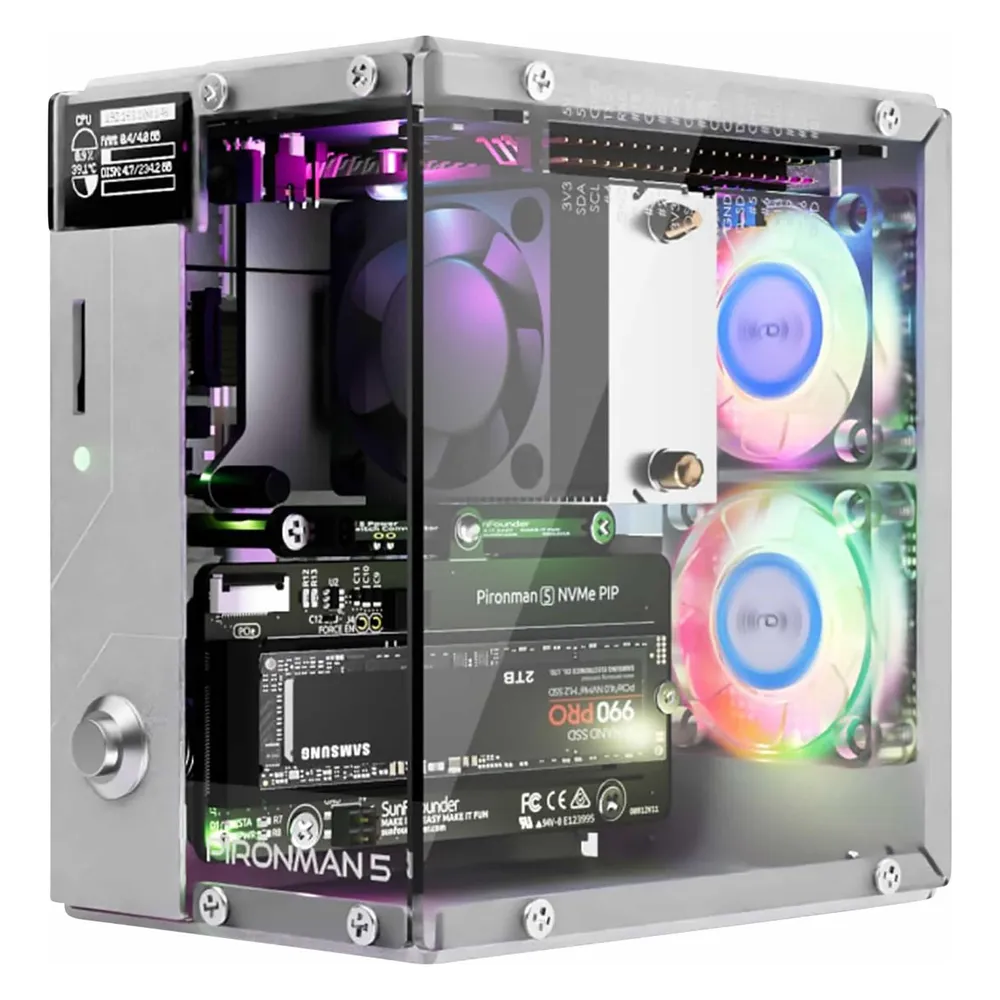Gehäuse Sunfounder PIRONMAN5 Transparent Acryl OLED RGB NVMe Raspberry Pi 5