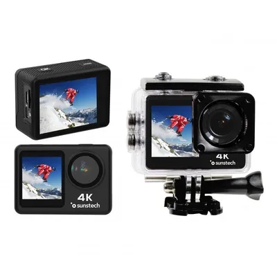 Sunstech Adventure 4K 16MP WiFi wasserdichte Sportkamera mit 170° FOV LCD, Schwarz