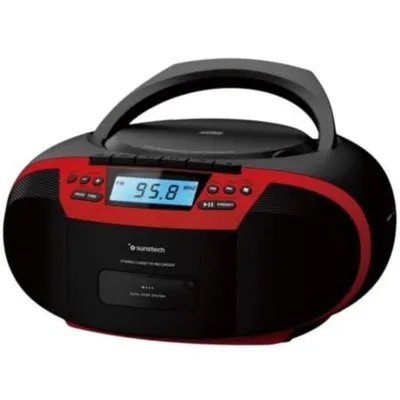 Sunstech CXUM54BTRD Tragbarer CD-Radio mit Kassette, Bluetooth und USB, Rot