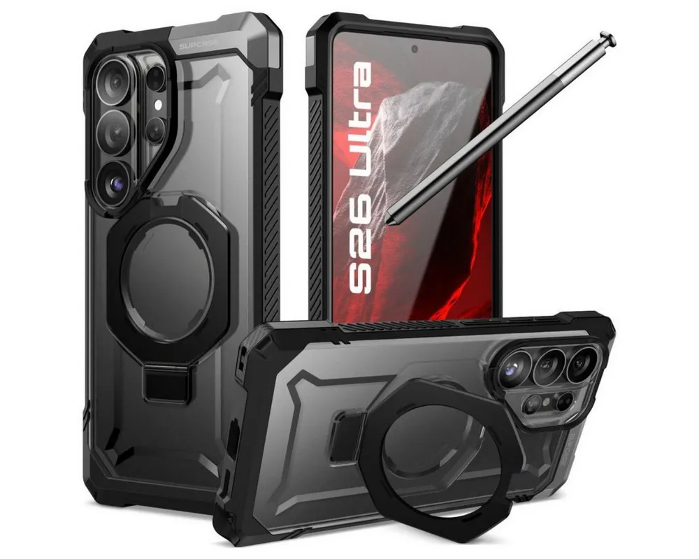 Supcase Handyhülle UB Grip Mag mit Magnetring Hülle für Samsung Galaxy S26 Ultra Schwarz 6,9 Zoll, Der Magnetring klappt als Ständer und Haltegriff aus