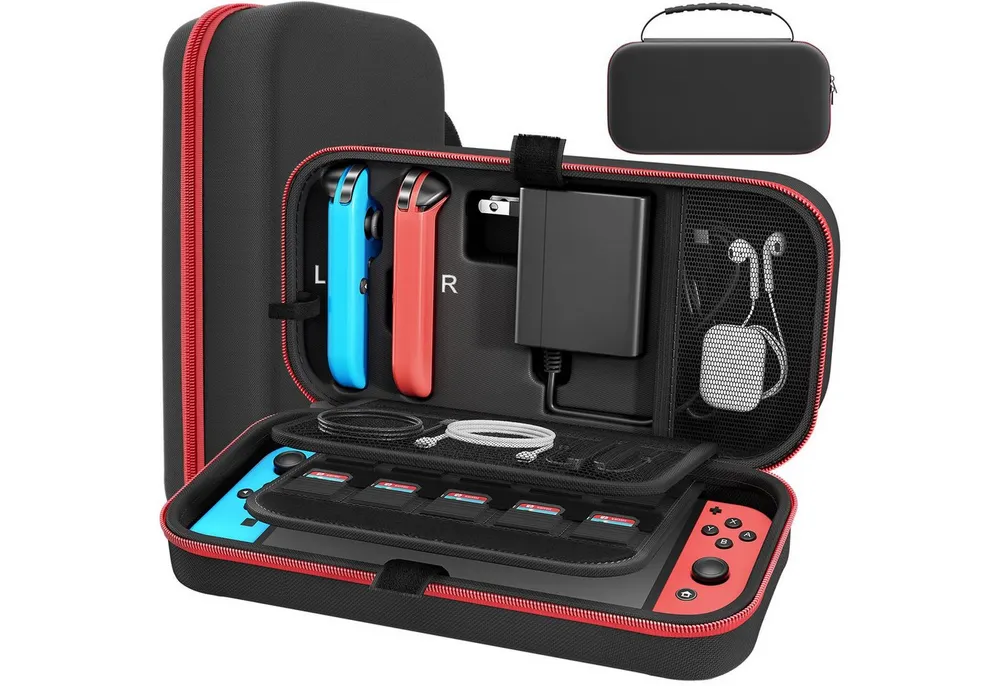 SURFOU Nintendo-Schutzhülle Switch OLED Zubehör Tasche Harte Tragetasche Schutzhülle mit Stauraum, Switch Hülle Schutzhülle mit Stauraum für 20 Spiele, Konsole & Zubehör