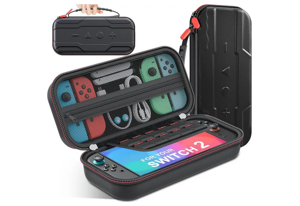SURFOU Nintendo-Schutzhülle Tasche Kompatibel mit Nintendo Switch 2 Zubehör Hülle Tragetasche Kompatible Displaygröße: 7,9 zoll, nintendo switch 2 tasche mit 10 Spielkartenhaltern, Kompakt & tragbar, Doppelreißverschluss, Rundum-Schutz unterwegs, für Nintendo Switch 2/Switch/OLED