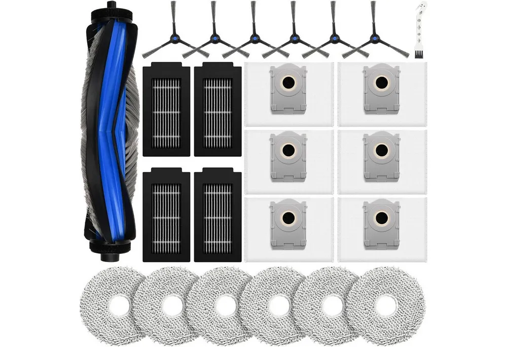 SURFOU Saugroboter Zubehör-Set 24 Stück Ersatzteile-Set für Ecovacs Deebot T50 Pro/Omni Saugroboter, 1 Hauptbürste, 4 Filter, 6 Mopptücher, 6 Seitenbürsten, 6 Staubbeutel