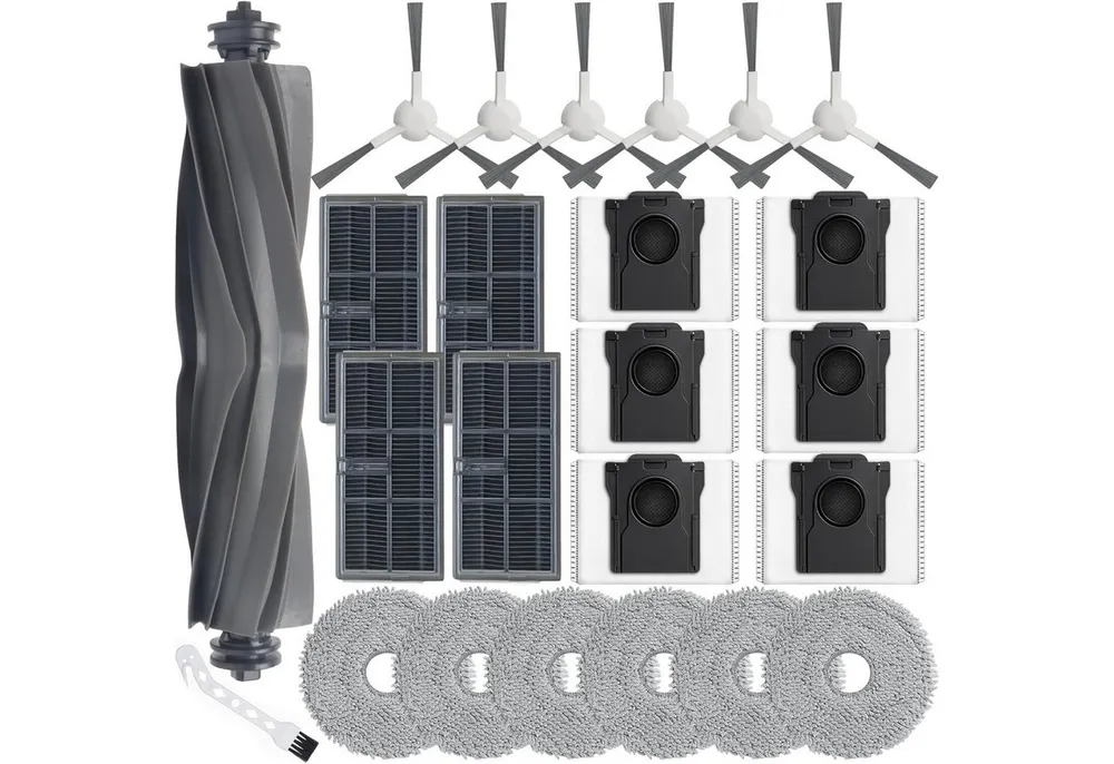 SURFOU Saugroboter Zubehör-Set 24tlg Zubehör für Dreame L10s / X30 / L40 / Mova E30 Ultra Saugroboter, Zubehör für Dreame L10s Ultra Gen 2, Dreame L10s Pro Ultra Heat, Dreame X30 Ultra, Dreame L40 Ultra AE, (Set), 1 Hauptbürste 6 Wischtücher 4 HEPA Filter 6 Seitenbürsten 6Staubbeutel