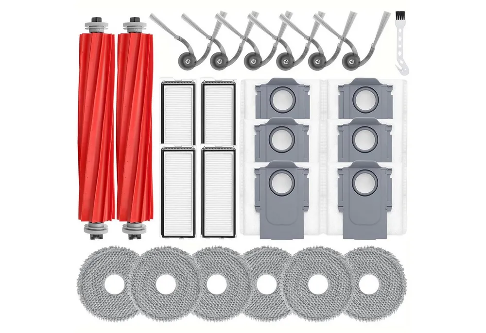SURFOU Saugroboter Zubehör-Set 25-teilig für Roborock Qrevo, QV35A, QV35S – inkl. Reinigungsbürste, 2 Hauptbürsten 4 HEPA Filter 6 Mopptücher 6 Seitenbürsten 6Staubbeutel