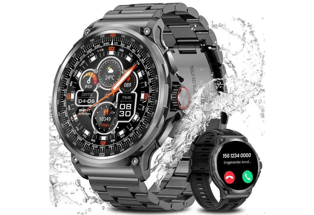 SWGOTA 1000mAh Smartwatch Herren Militärqualität mit Herzfrequenz/SpO2/Schlaf Smartwatch, 1.92''AMOLED-Display Sportuhr Herren mit Blutdruckmessung