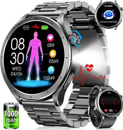 SWGOTA 2026 Neue AI Smartwatch mit EKG+PPG/HRV/Körperanalyse/Schlafmonitoring Smartwatch, 1,75″ Fitnessuhr mit 1000mAh,Pulsuhr,SpO2 & Blutdrucküberwachung,IP68