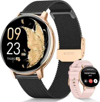 SWGOTA 2026 NEW Smartwatch Damen Fitnesstracker Uhr mit Anrufe,Pulsuhr,SpO2 Smartwatch (3.53 cm/1,39 Zoll, HD Touchscreen), Smartwatch für Damen mit Blutdruck,Schlafmonitor,Zyklus,2 Armbänder