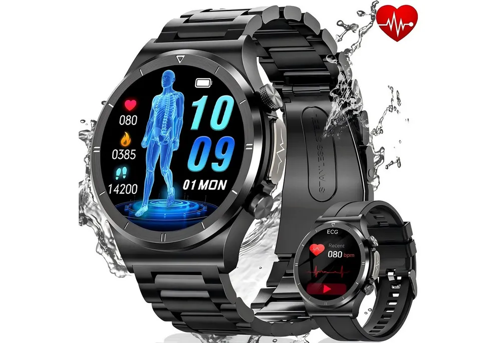 SWGOTA 2026 NEW Smartwatch Herren mit EKG+PPG/HRV/Blutdruck/BMI-Überwachung Smartwatch (3.53 cm/1.39 Zoll) IP68 Wasserdichter Smartwatch Herren Militar mit 120+ Sportmodi, austauschbaren Armbänder, Fitnesstracker mit Herzfrequenz-/SpO2überwachung Schlafmonitor