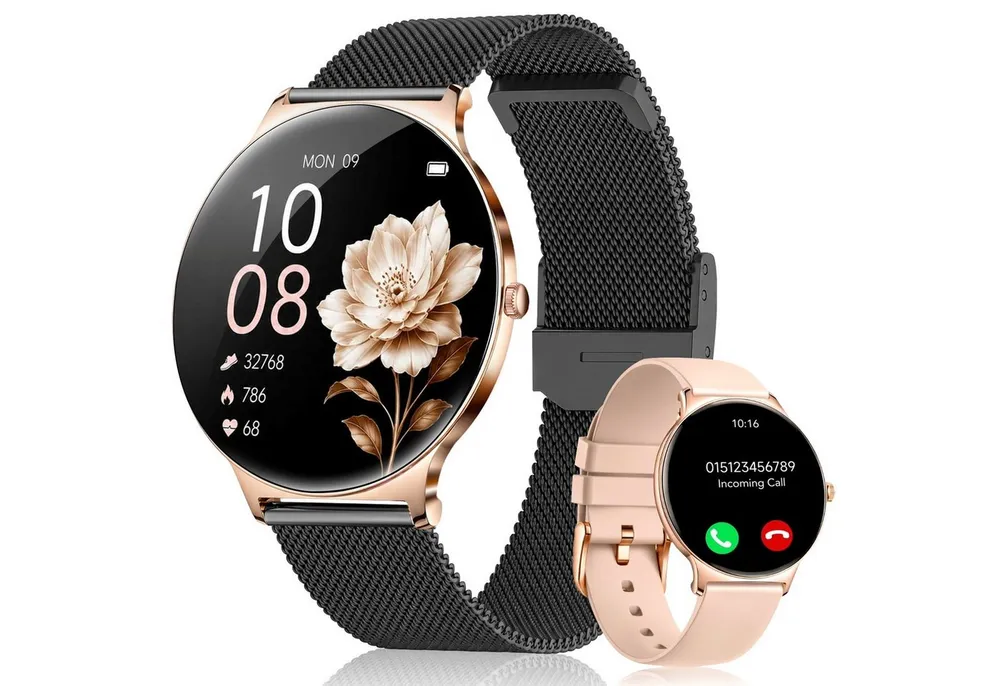 SWGOTA 2026 Smartwatch Damen Ultradünn mit 1,56" AMOLED und 20 Tage Akku Smartwatch IP68+5ATM Fitnessuhr mit 150+ Sportmodi und Bluetooth-Anruf, sowie SpO2-, WhatsApp Benachrichtigungen, Herzfrequenz-, Blutdruck- und Schlafüberwachung für Android und iOS