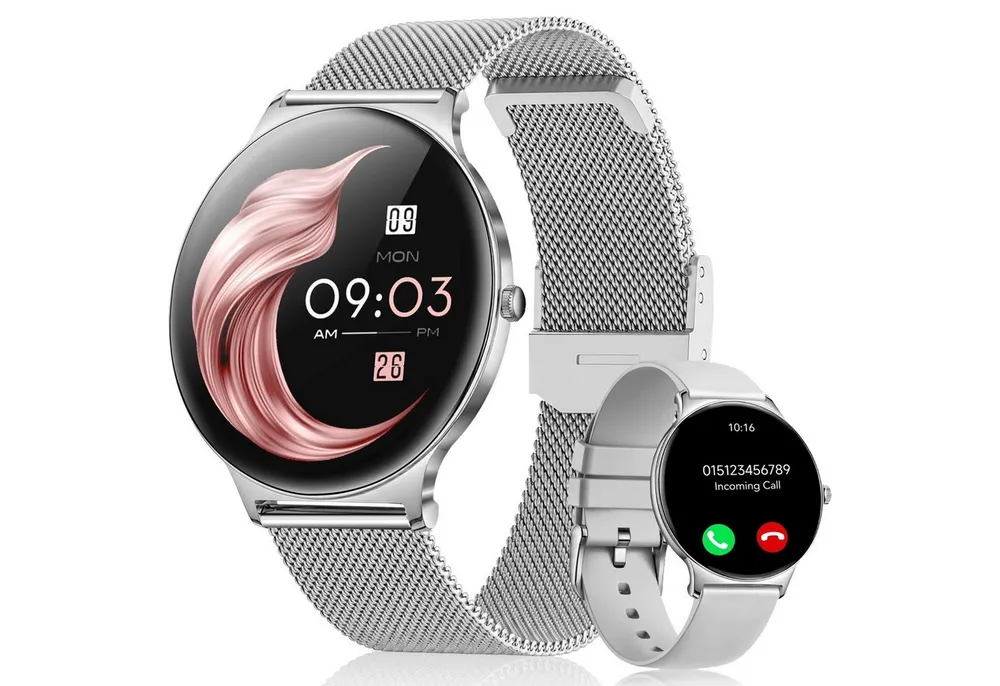 SWGOTA 2026 Smartwatch Damen Ultradünn mit 1,56" AMOLED und 20 Tage Akku Smartwatch IP68+5ATM Fitnessuhr mit 150+ Sportmodi und Bluetooth-Anruf, sowie SpO2-, WhatsApp Benachrichtigungen, Herzfrequenz-, Blutdruck- und Schlafüberwachung für Android und iOS