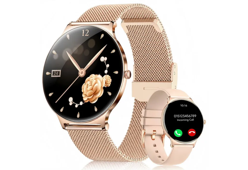 SWGOTA 2026 Smartwatch Damen Ultradünn mit 1,56" AMOLED und 20 Tage Akku Smartwatch IP68+5ATM Fitnessuhr mit 150+ Sportmodi und Bluetooth-Anruf, sowie SpO2-, WhatsApp Benachrichtigungen, Herzfrequenz-, Blutdruck- und Schlafüberwachung für Android und iOS