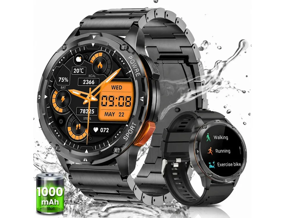 SWGOTA 2026 Smartwatch für Herren in Militärqualität Fitnessuhr Smartwatch (3.63 cm/1,43 Zoll, AMOLED Always On Display), mit 100+ Sportmodi,24/7 Herzfrequenz/SpO2/Schlafüberwachung