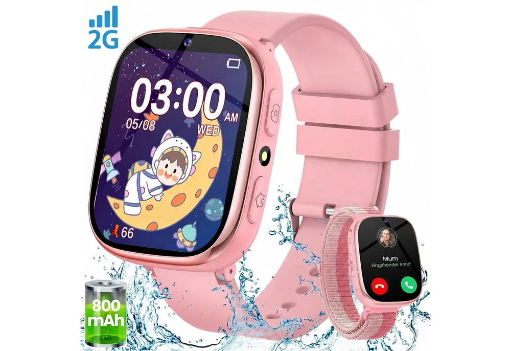 SWGOTA 800mAh 2G Smartwatch Kinder mit Telefonfunktion,Unterstützung für SOS Smartwatch (1,83 Zoll) mit 31 Spiele, Schulmodus,Foto,Video,Wecker, IP68 Fitness Tracker Kompatibel mit Android und iOS