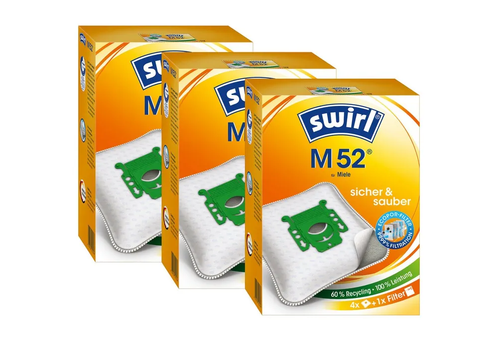 Swirl Staubsaugerbeutel M52 EcoPor® für Miele 3er-Pack 12 Beutel 3 Filter, passend für MIELE, 12 St.