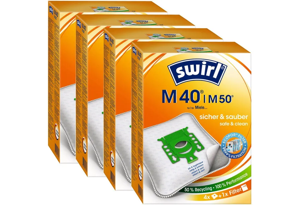 Swirl Staubsaugerbeutel Swirl M50 M 50, passend für Miele Staubsauger, inkl. 4 Filter - zuschneidbar, 16 St., Optimale Passform, EcoPor Qualität für lange Nutzungsdauer