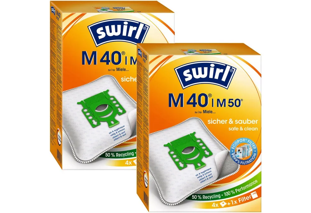 Swirl Staubsaugerbeutel Swirl M50 M 50, passend für Miele Staubsauger, inkl. 2 Filter - zuschneidbar, 8 St., Optimale Passform, EcoPor Qualität für lange Nutzungsdauer