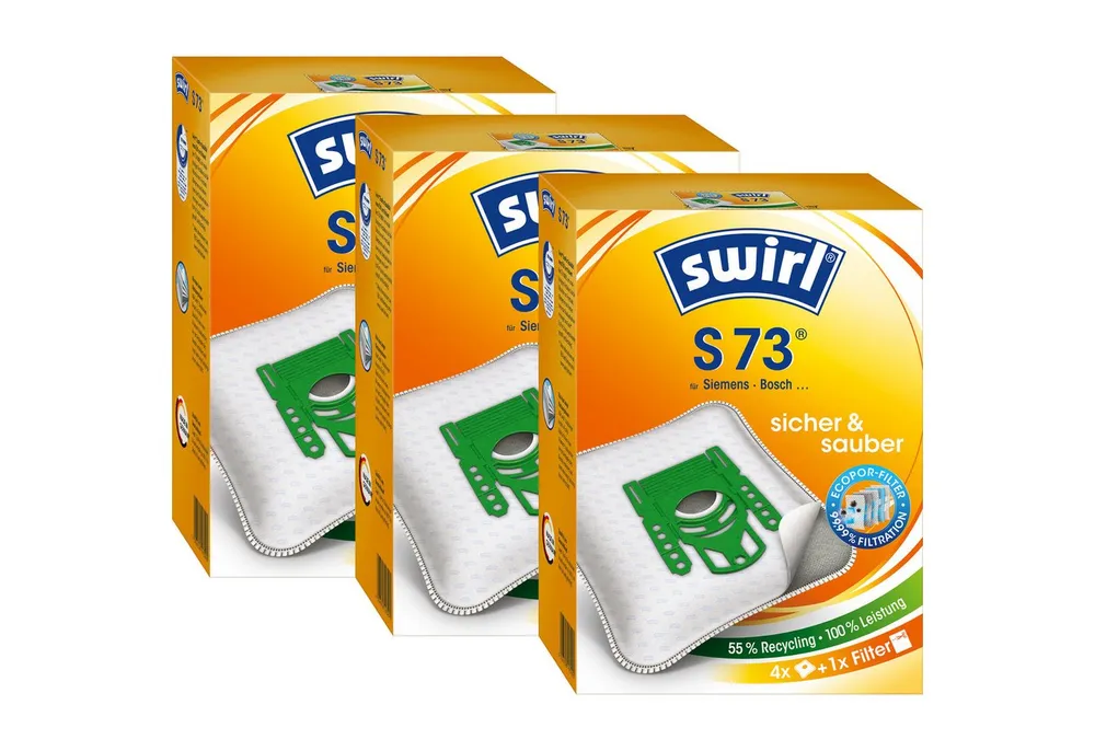 Swirl Staubsaugerbeutel SWIRL Staubsaugerbeutel S 73 EcoPor 3er-Pack 12 Beutel, passend für Siemens, Bosch