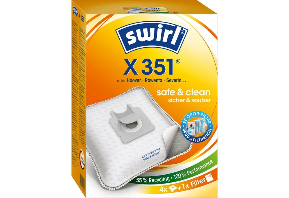 Swirl Staubsaugerbeutel Swirl X351 X 351, passend für Hoover LIV Staubsauger, inkl. 1 Filter - zuschneidbar, 4 St., Optimale Passform, EcoPor Qualität für lange Nutzungsdauer