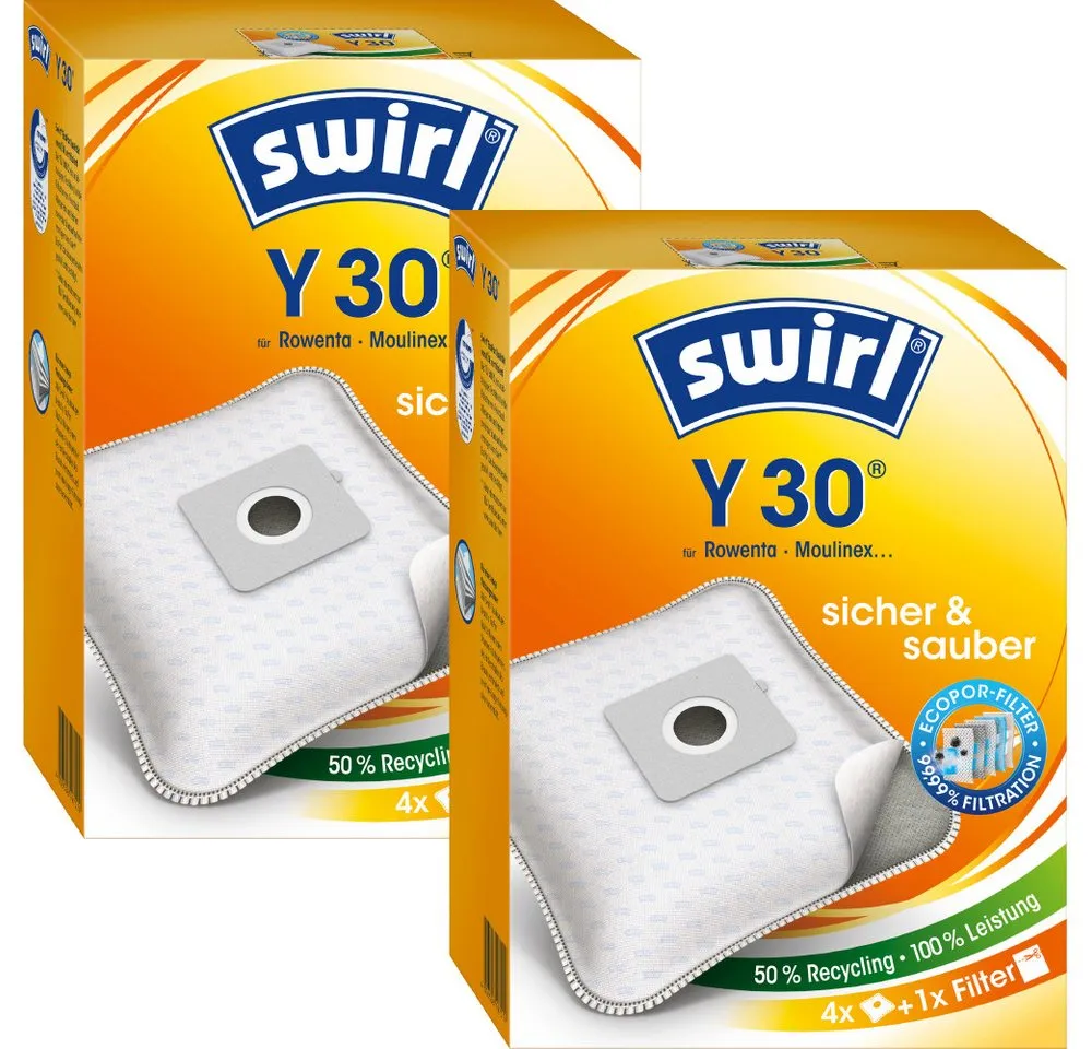 Swirl Staubsaugerbeutel Swirl Y30 Y 30, passend für LG Electronics Rowenta Staubsauger, inkl. 2 Filter - zuschneidbar, 8 St., Optimale Passform, MicroPor® Plus-Qualität für lange Nutzungsdauer