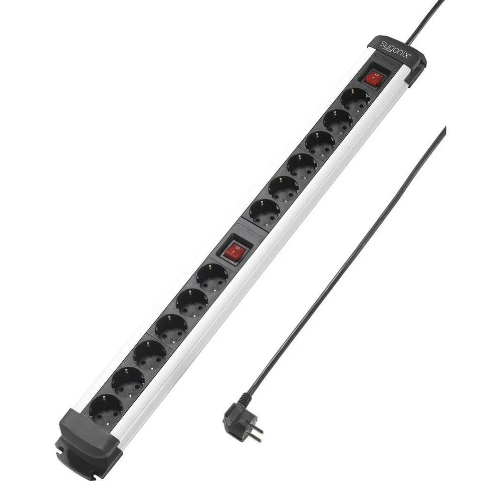 Sygonix 12-fach-Steckdosenleiste mit Aluprofil SY-4538268 Steckdosenleiste, mit 2 Schalter