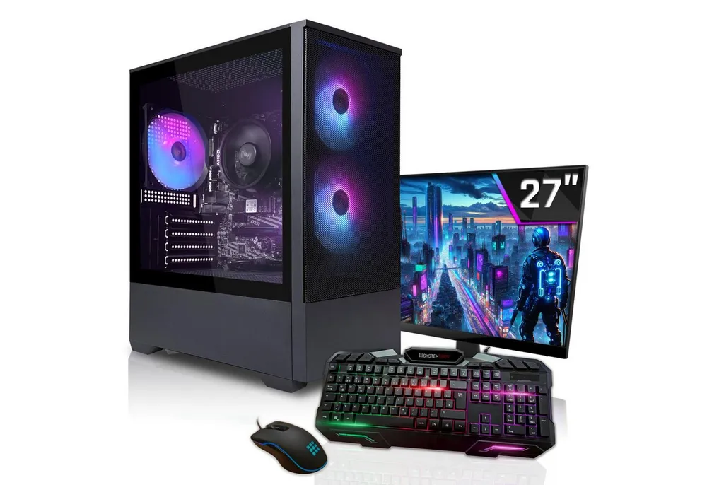 SYSTEMTREFF Basic Gaming-PC-Komplettsystem (27", AMD 5500GT 5500GT, RX Vega 7, 16 GB RAM, 512 GB SSD)
